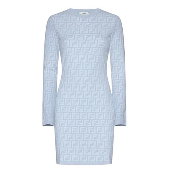FENDI FF Jacquard Slim Fit - Long Sleeved Crewneck Dress - Picture 1 of 8